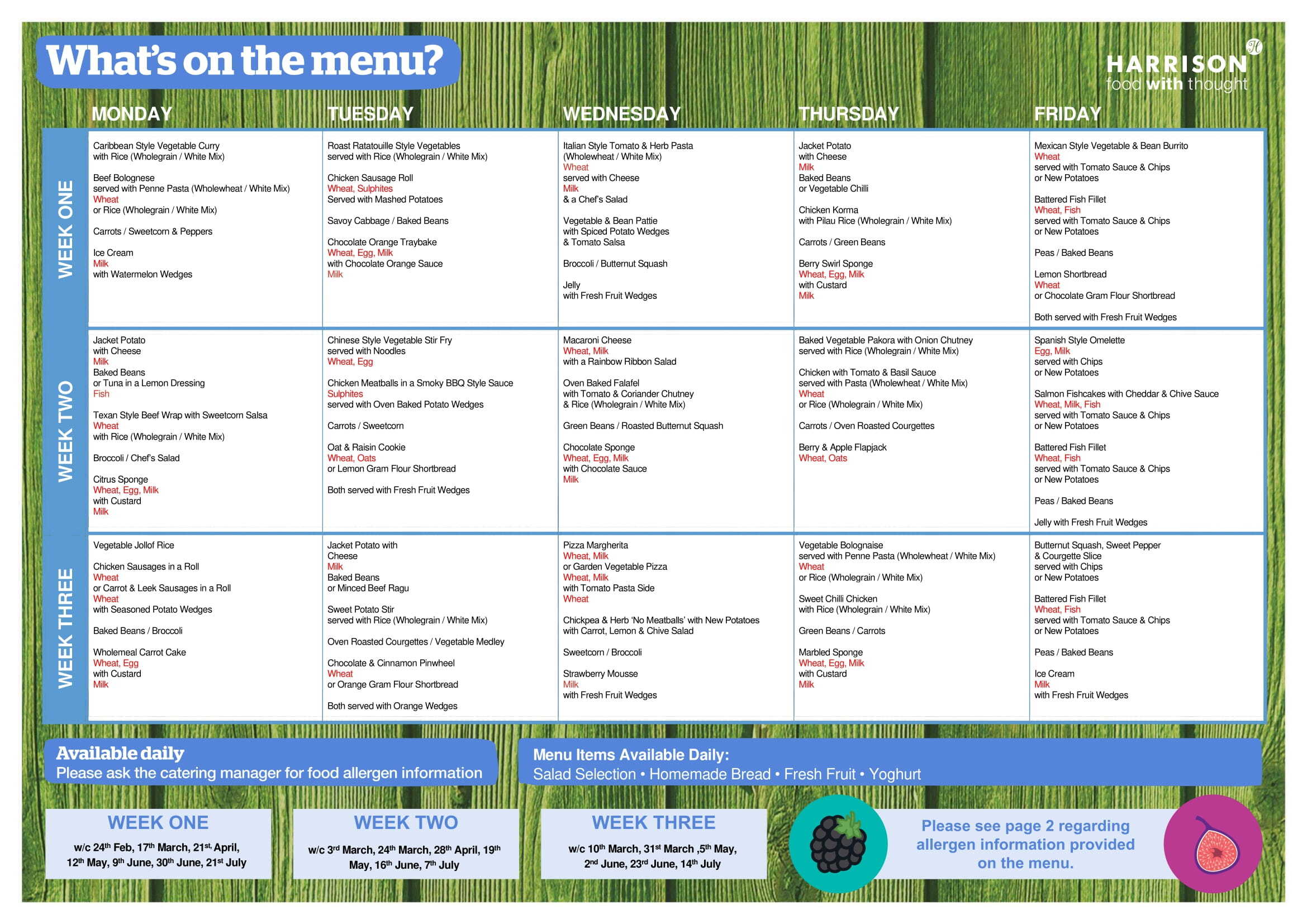 Harrison's February Menu 2025