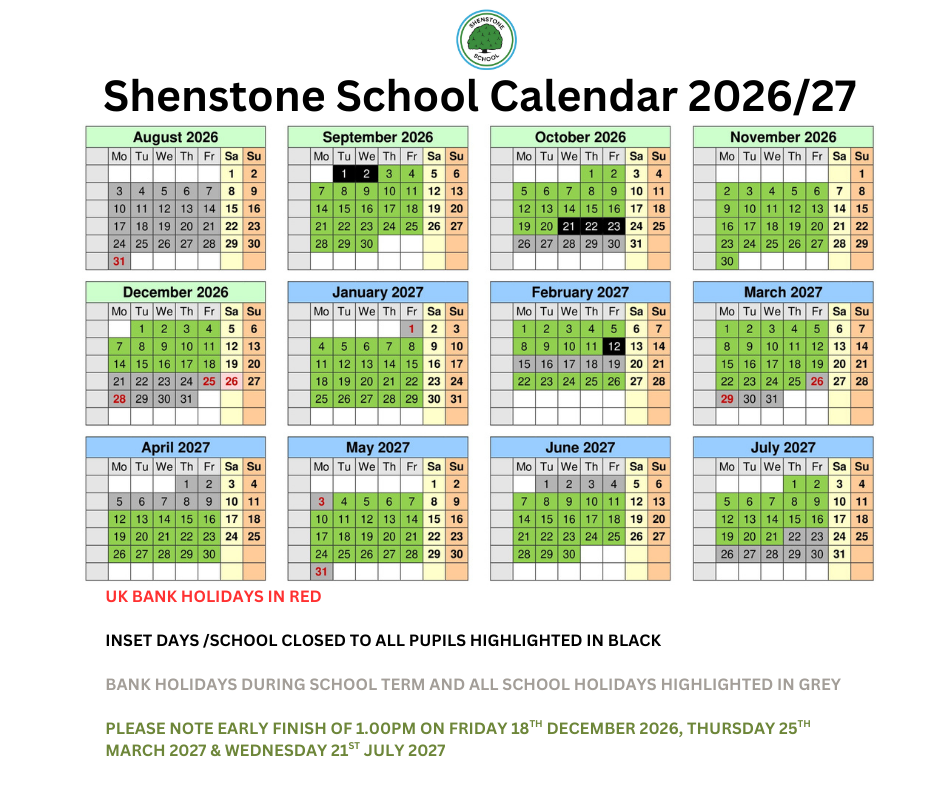 Shenstone School Calendar 2026 27