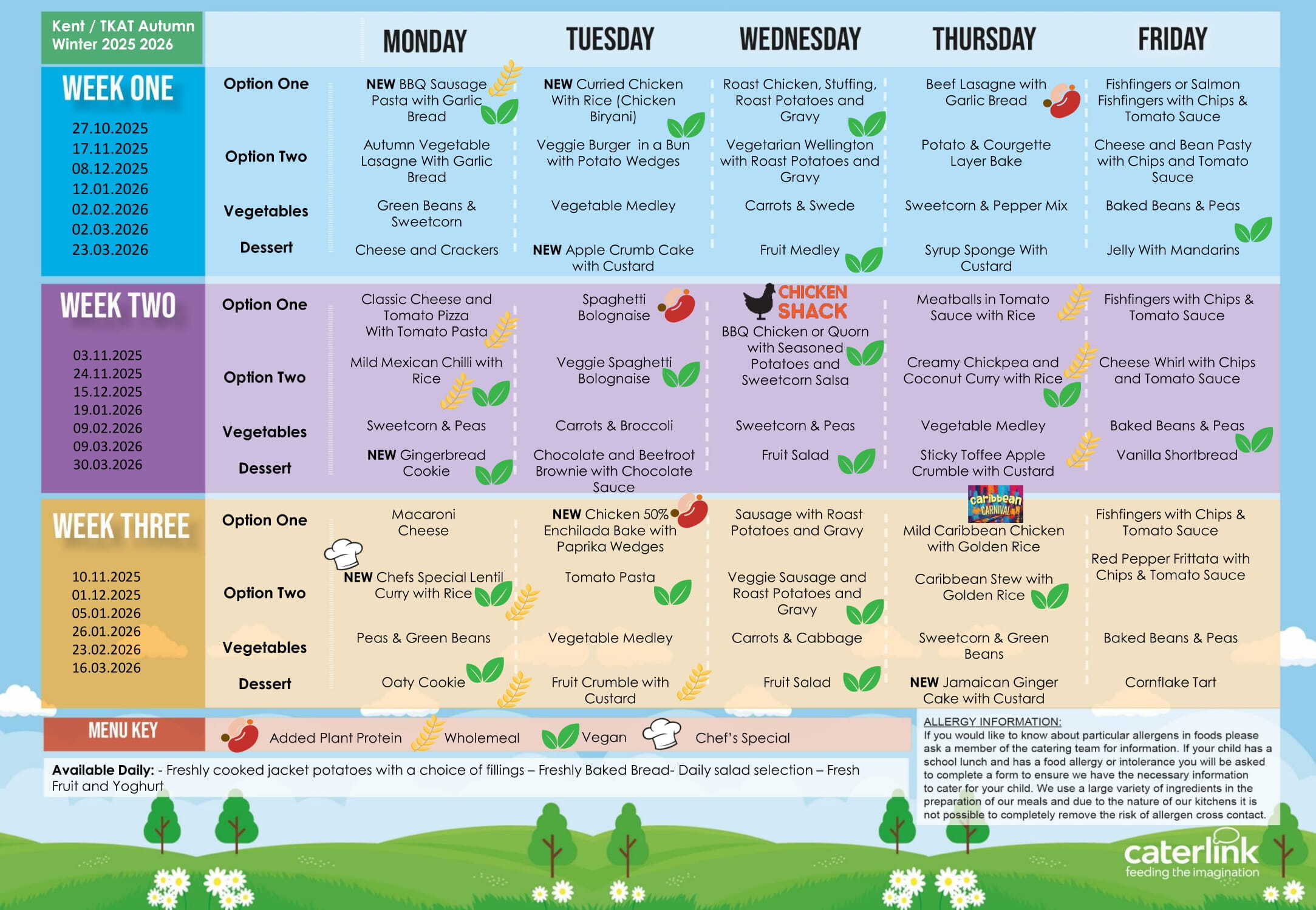 Kent TKAT Autumn Winter 2025 2026 Menu (week beginning 27.10.25 30.03.26)